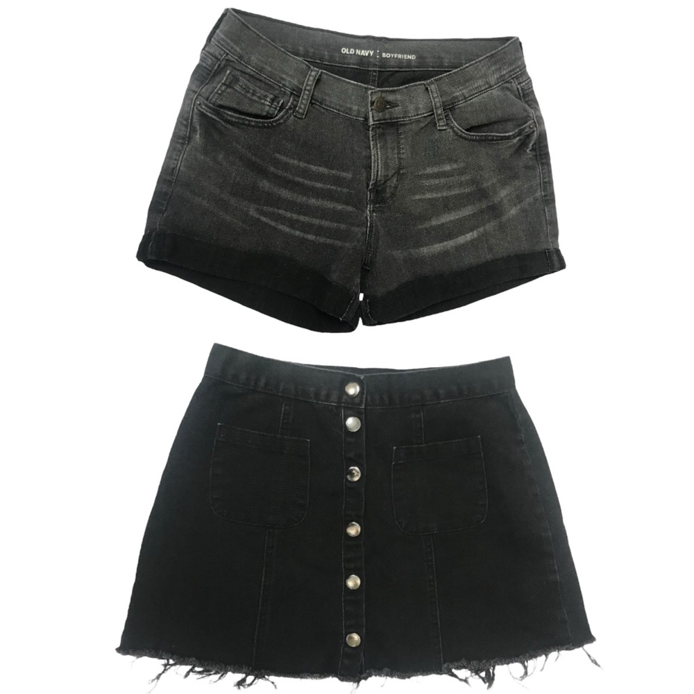 Lot of 2 Black Old Navy Boyfriend Jean Shorts + BDG Denim Mini Skirt size 2 S XS